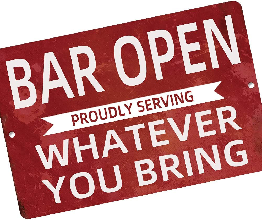 Bar Open Metal Tin Sign Bar Man Cave Funny Wall Decor, 8"X12"