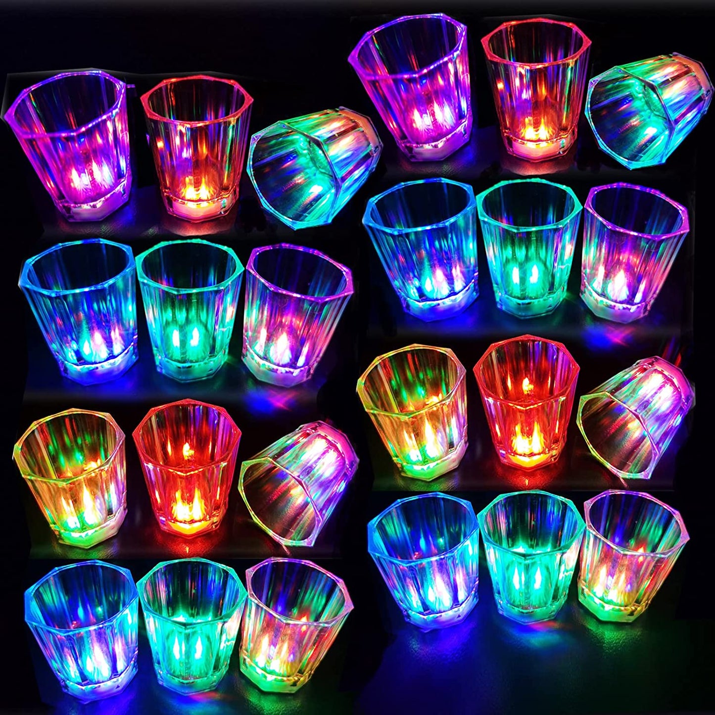 Light up Shot Glasses Set of 24 Party Favors Adults Shot Cups for Party LED Flash Light up Drinking Glasses Glow in the Dark Shot Glasses for Birthday Christmas Halloween Weddings Festivals Etc