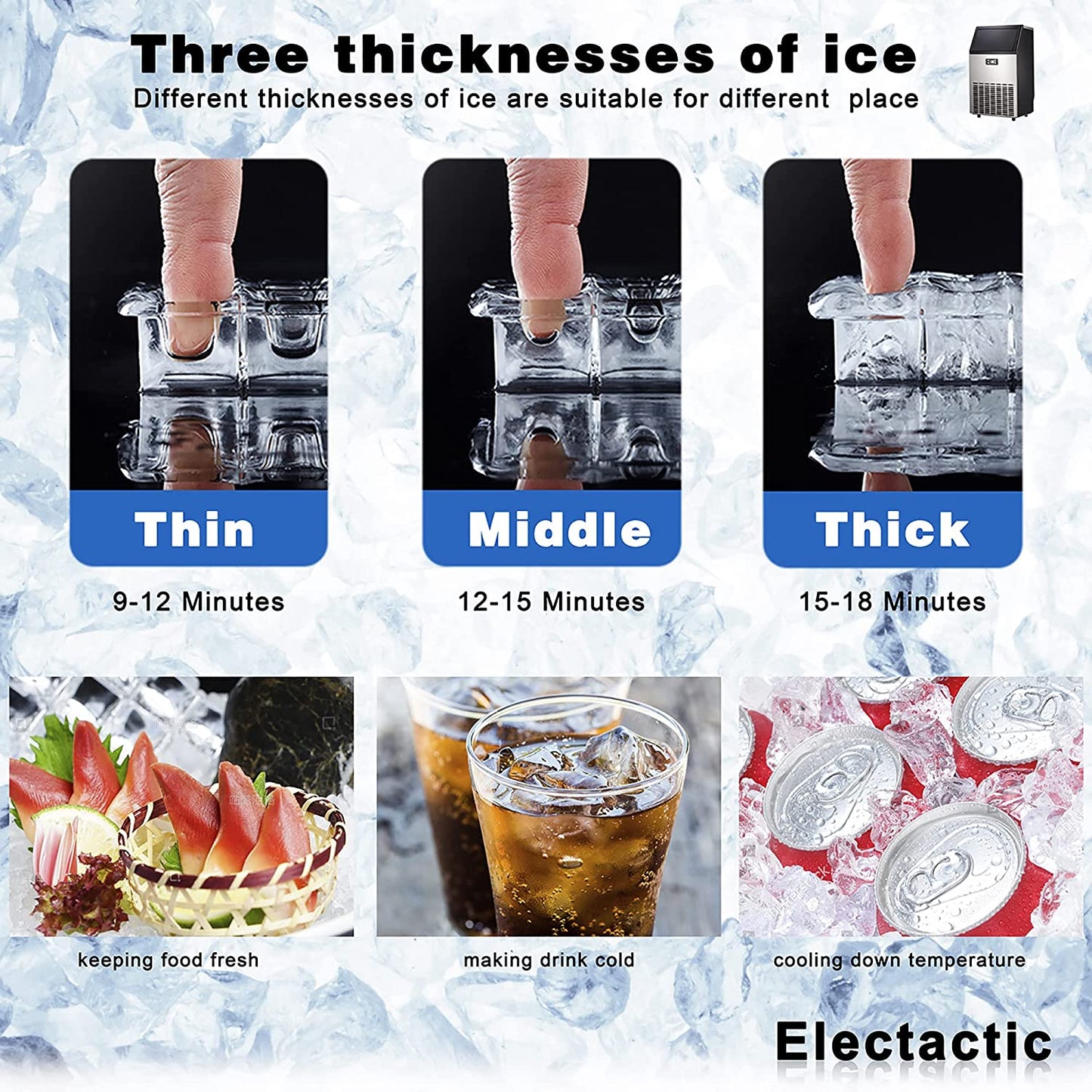 Ice Maker, Commercial Ice Machine,100Lbs/Day, Stainless Steel Ice Machine with 48 Lbs Capacity, Ideal for Restaurant, Bars, Home and Offices, Includes Scoop
