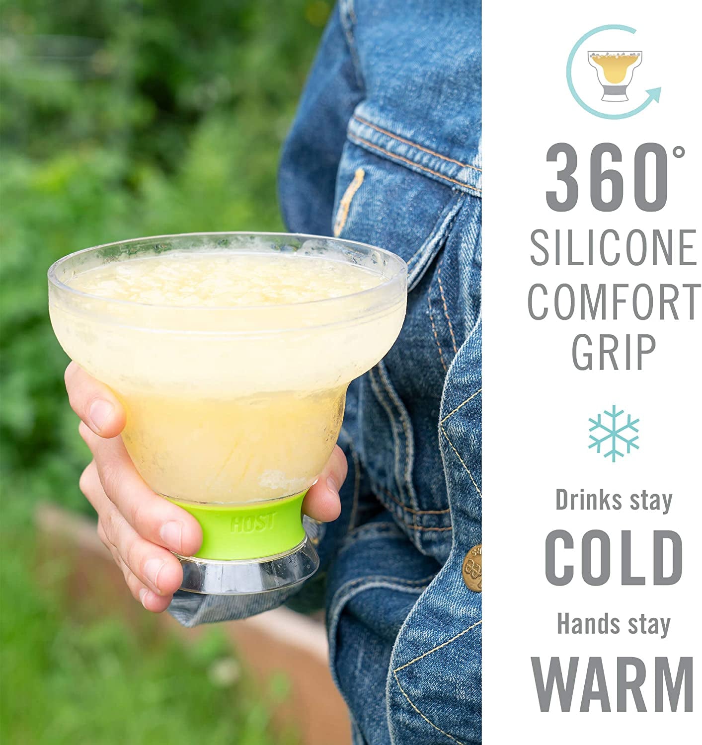 Freeze Stemless Margarita Glasses Double Walled Insulated Gel Chiller Plastic Margarita Glass Cups - Frozen Cocktail Glass Set of 2 12 Oz, Grey