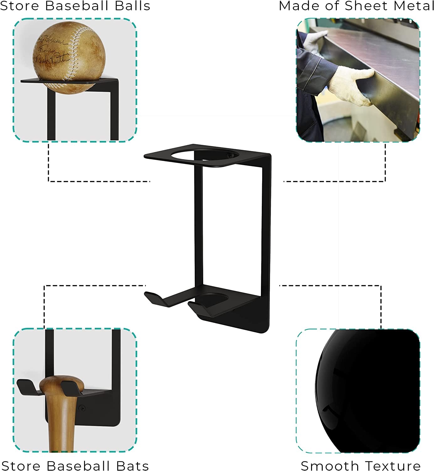 Baspo Baseball Bat & Baseball Holder Wall Storage Rack for Man Cave Decor and Kids Room Decor Set of 2