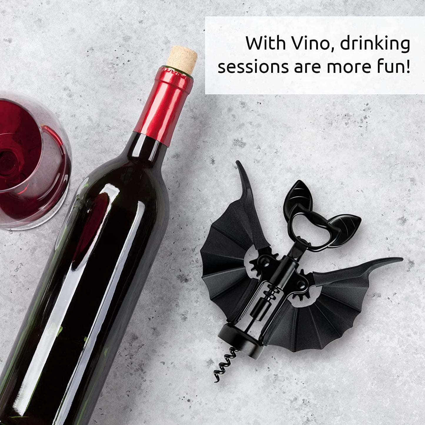 Vino Spooky Bat Wine Opener - 2-In-1 Wine & Beer Opener, Corkscrew & Bottle Opener - Wine Accessories & Gifts for Wine Lovers