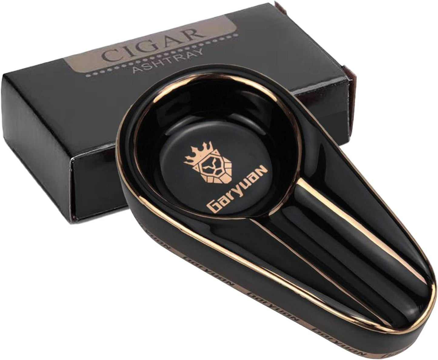 Cigar Ashtray Patio Single Ceramic Outdoor Ash Tray Cigars Portable Travel Porcelain Cigar Ashtrays Suitable for Gift Living Room Office Decoration (Black01)