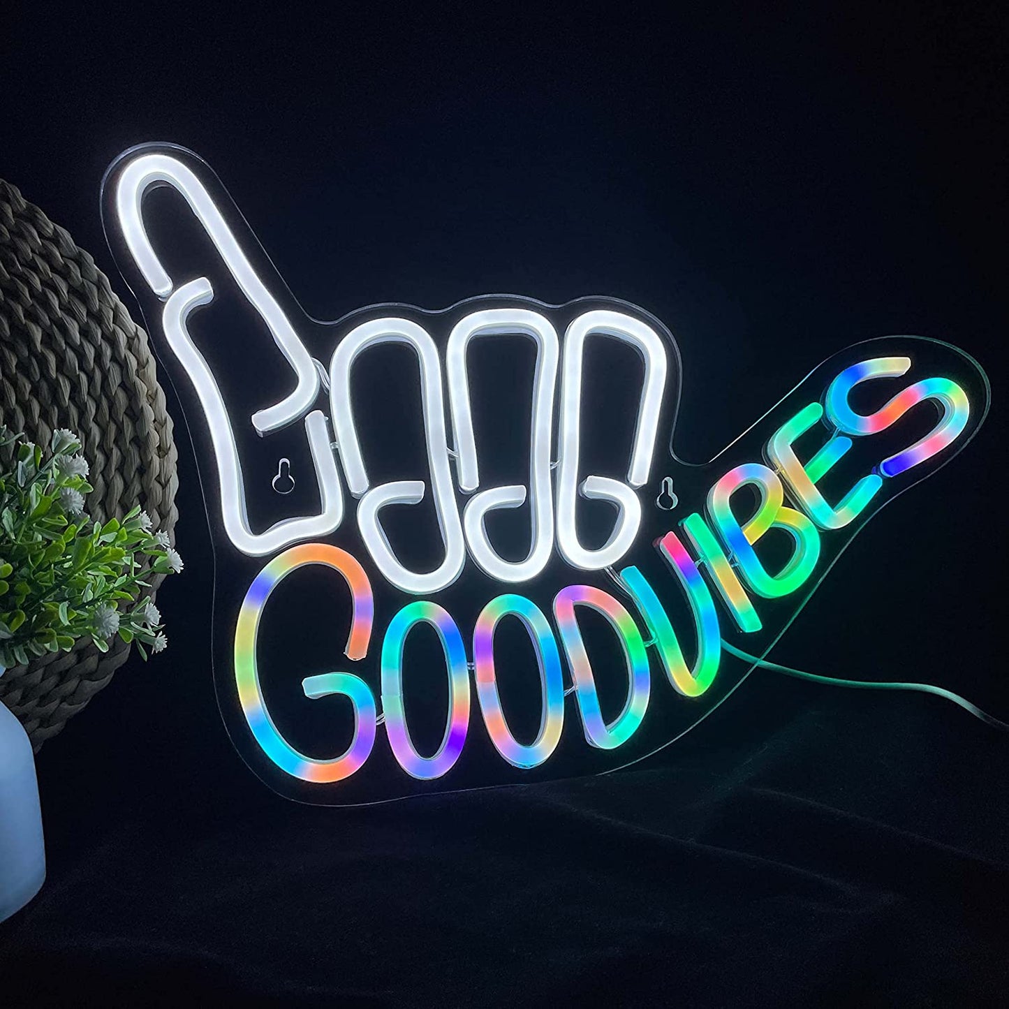 Good Vibes Neon Sign Light for Wall Décor Good Vibes Only Hand Neon Signs Bedroom Game Room Light up LED Wall Sign Cool Things for Teen Room Sign Gamer Gift Party Holiday (2 - Good Vibes - Blue)