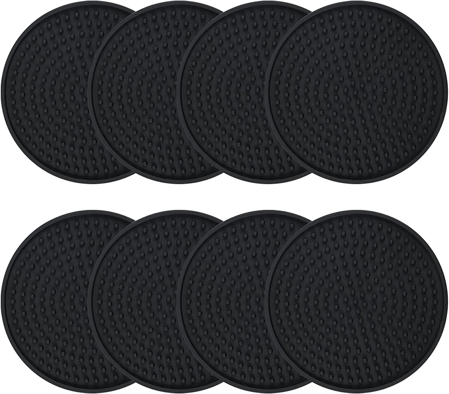 Coasters for Drinks , Perfect Silicone Drink Coasters Set of 8, Non-Stick Black Coasters for Coffee Table, Wooden Table, Heat Resistant Coaster Set with Deep Grooved, Coasters Fit All Cups