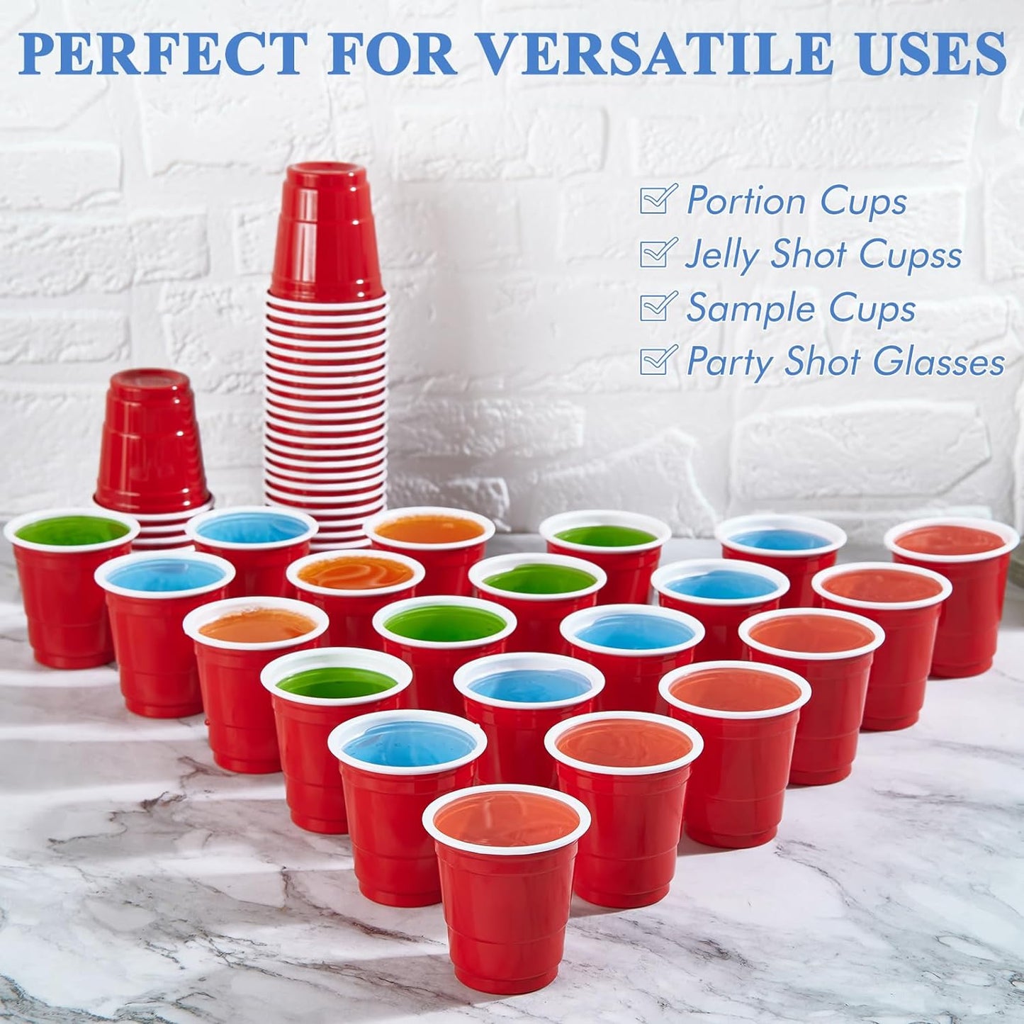 1080 PACK 2 Oz Plastic Shot Glasses, Red Disposable Shot Cups, Mini Red Shot Glasses for Halloween Thanksgiving Christmas Party