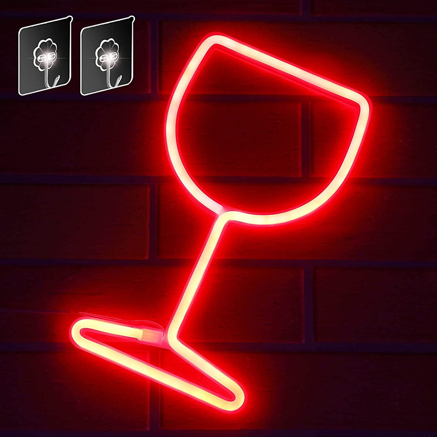 Neon Signs Wine Glass Lights - Bar Restaurant Nightclub Beach Shop Holiday Celebration Party Neon Lights, LED Home Decor Neon Signs Wine Cellar Accessories (Pink)