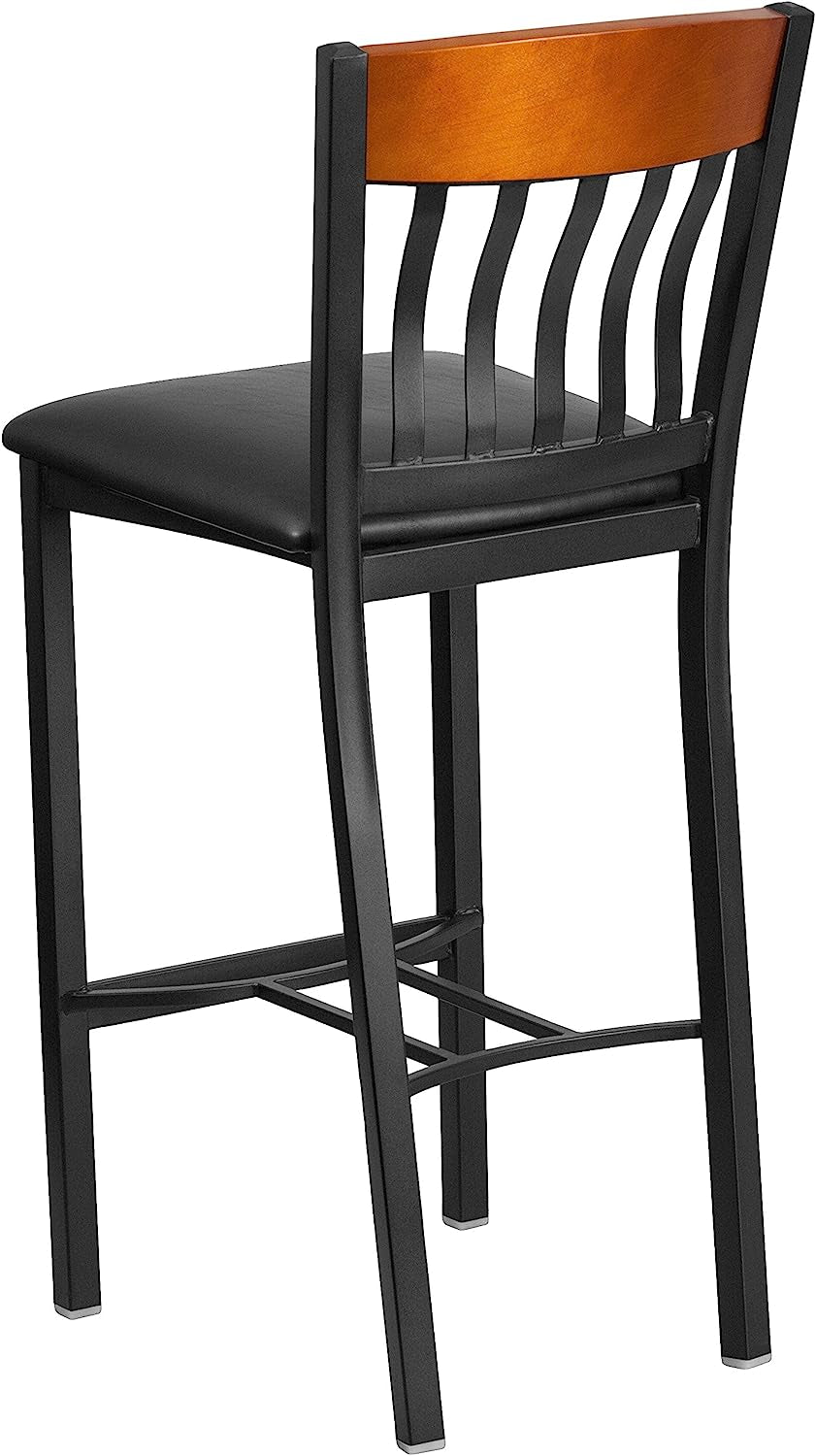 Vertical Back Metal & Cherry Wood Barstool with Vinyl Seat