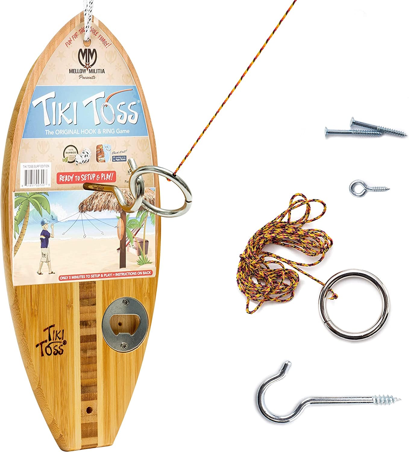 Ring Toss Game for Adults - 13 Inch Surfboard Edition - Hook and Ring Game for Outdoor & Indoor Use, Gifts for Dad, Husband & College Students