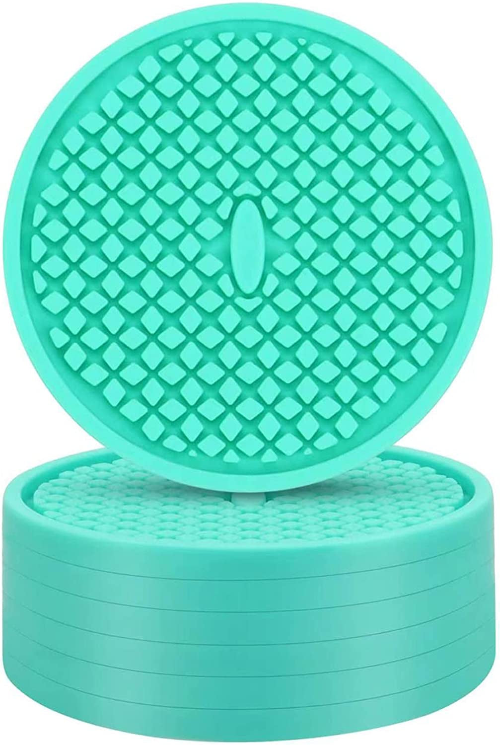 7 Pack Silicone Coasters for Drinks, Thickened Coasters with Deep Tray Grooved Design Cup Mat, Washable Heat Resistant Durable Non-Slip Coasters for Coffee Table Wooden Desk Kitchen Bar (Brown)