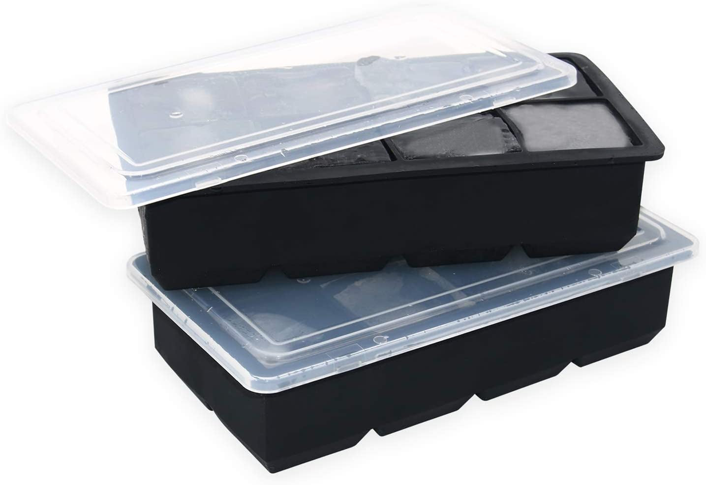 Large Ice Cube Trays with Lids 2 Pack,Silicone Ice Trays for Freezer,Easy Release Silicone Ice Cube Tray,8 Big Square Ice Cubes per Tray Ideal for Cocktails,Whiskey,Soups and Frozen Treats