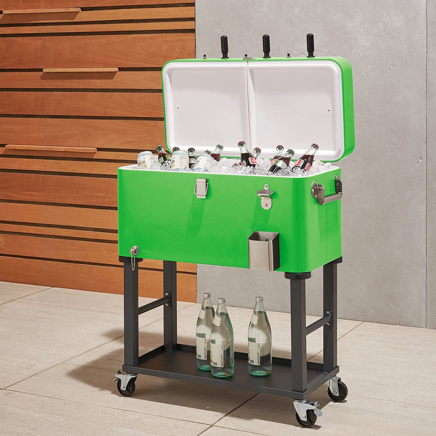 80 Quart Beverage Cooler and Ice Chest with Foosball Table Top and Bottle Opener, Rolling Cart with Storage Shelf, Detachable Tub Design, 96 Can Capacity, Includes Protective Cover