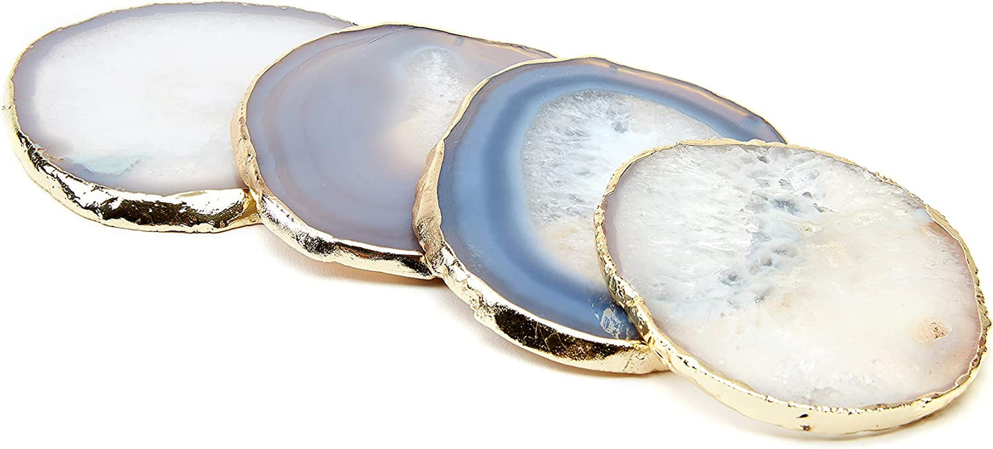 Brazilian Agate Coasters | Natural Agate Gemstone | Housewarming Gift | Geode Coasters | Perfect Home Gift | Crystal Coasters | Wedding Favor | Drink Coasters | Coaster Set by (White)