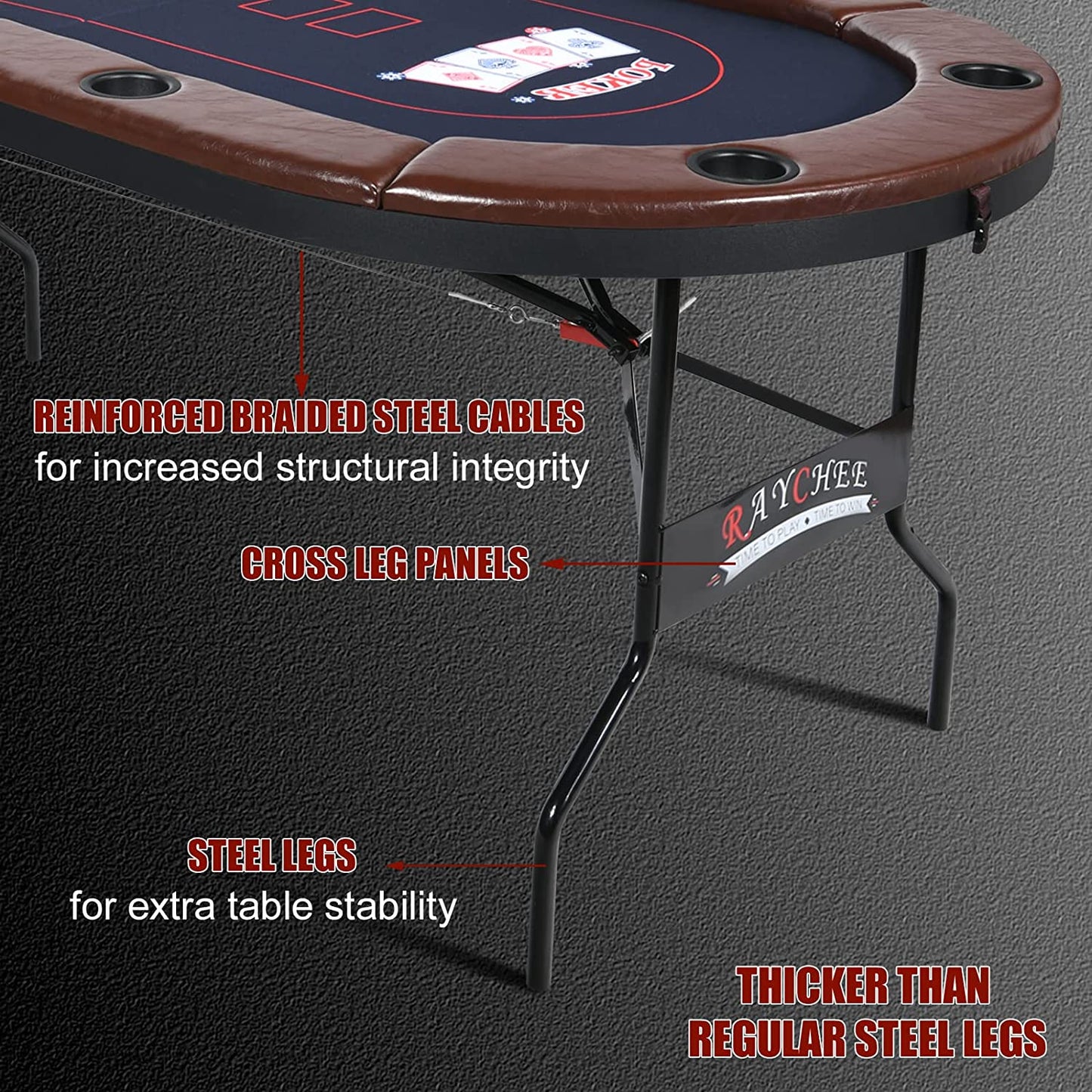 8 Player Foldable Poker Table, Texas Holdem Table, Folding Leisure Game Table, Portable Casino Table for Game Room with Padded Rails and Cup Holders (Brown, 71 Inch)