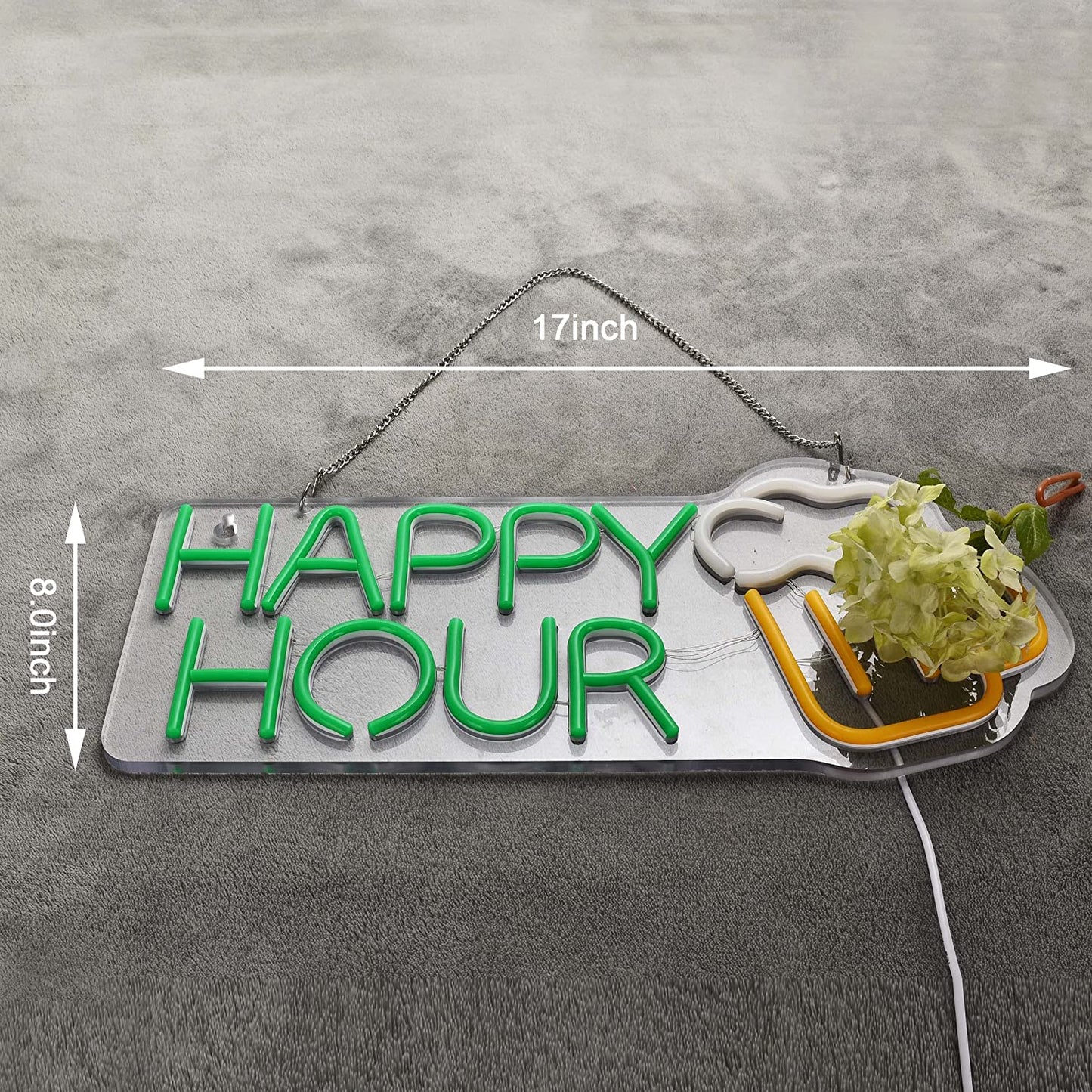 Happy Hour Neon Sign Bar Man Cave Club Bedroom LED Dimmable Neon Lights Signs for Office Hotel Pub Cafe Wedding Birthday Party Man Cave Neon Light Art Wall Lights(17X8Inch)