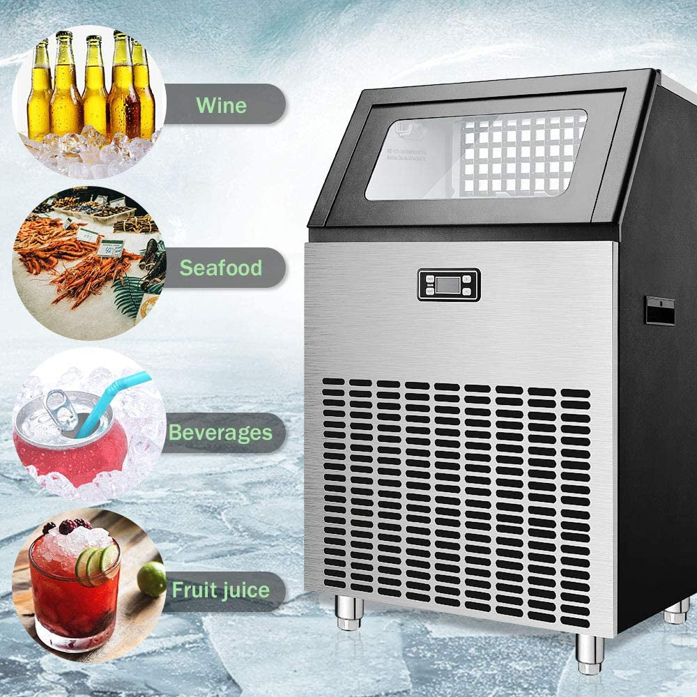 Commercial Ice Maker, Freestanding Square Ice Cube Maker 265Lbs/24H, 48Lbs Storage Bin, Full Heavy Duty Stainless Steel Construction, Ice Maker Machine for Home Bar, Coffee Shop, Business