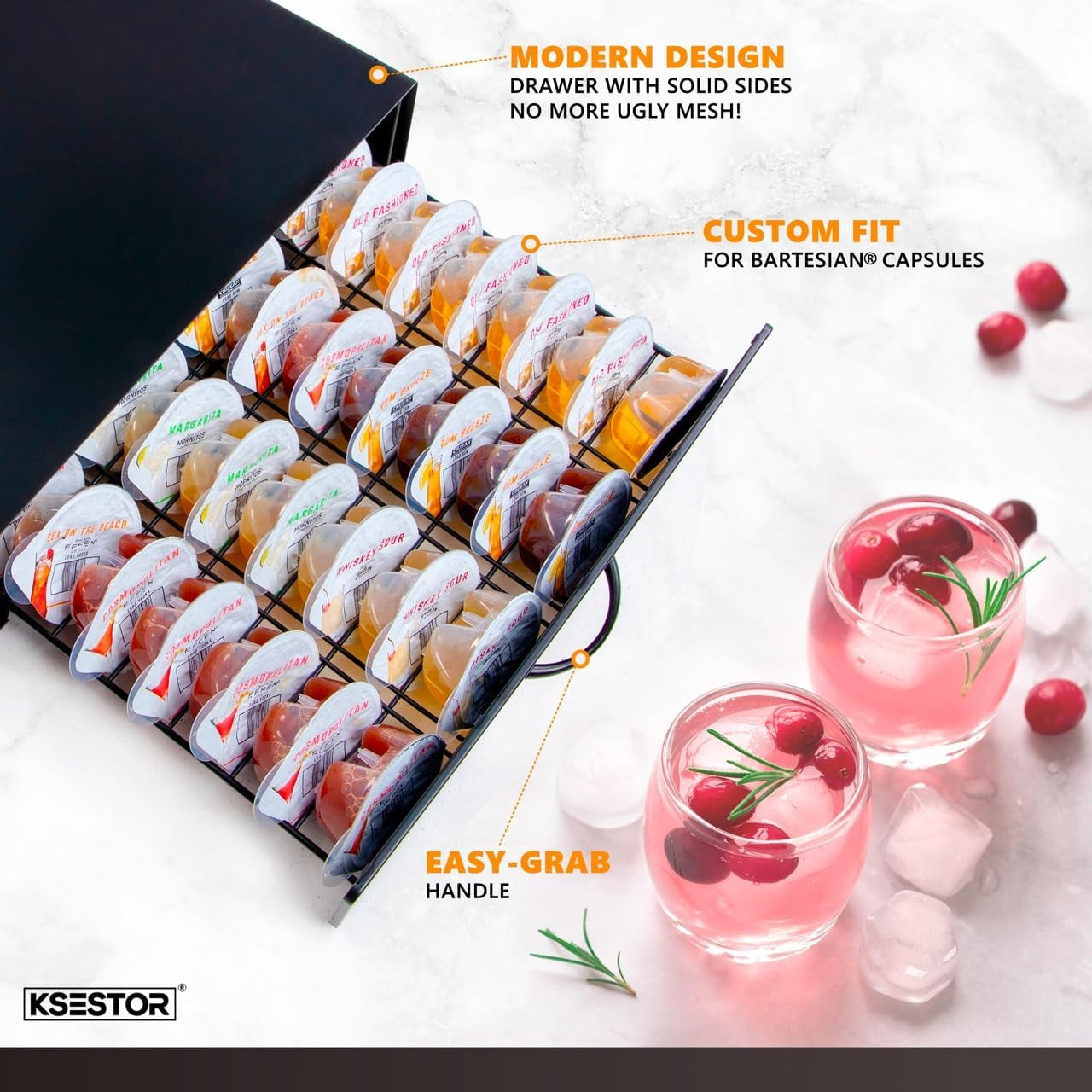 Premium Storage Drawer for Bartesian Capsules by - Holds up to 40 Bartesian Pods - Sturdy and Stackable Bartesian Pod Holder - Bartesian - Bartesian Machine