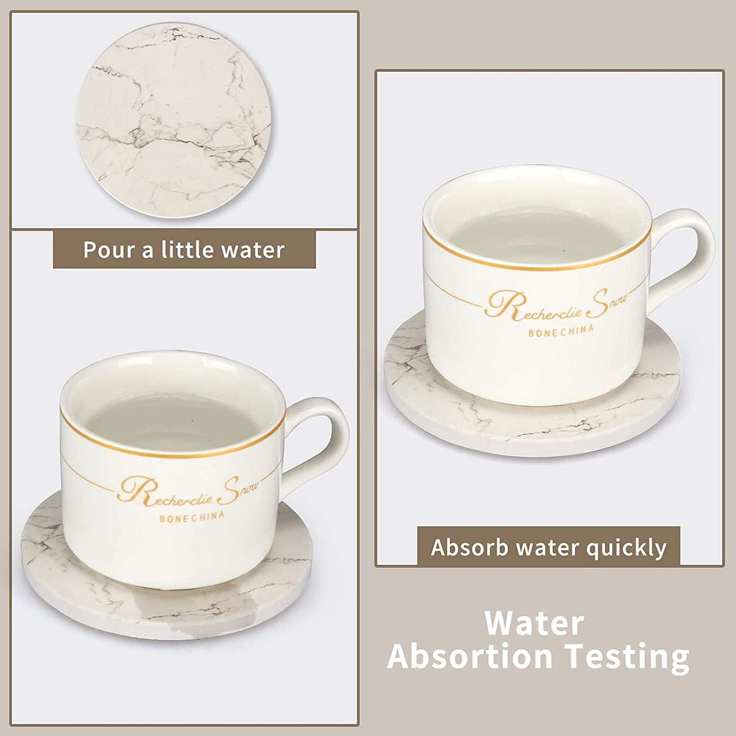 6 Pcs White Marble Coaster Set with Holder Best Absorbent Coasters Drink Coasters Ceramic Bar Wine Coasters Cute Stone Thirstysone Table Cup Coasters
