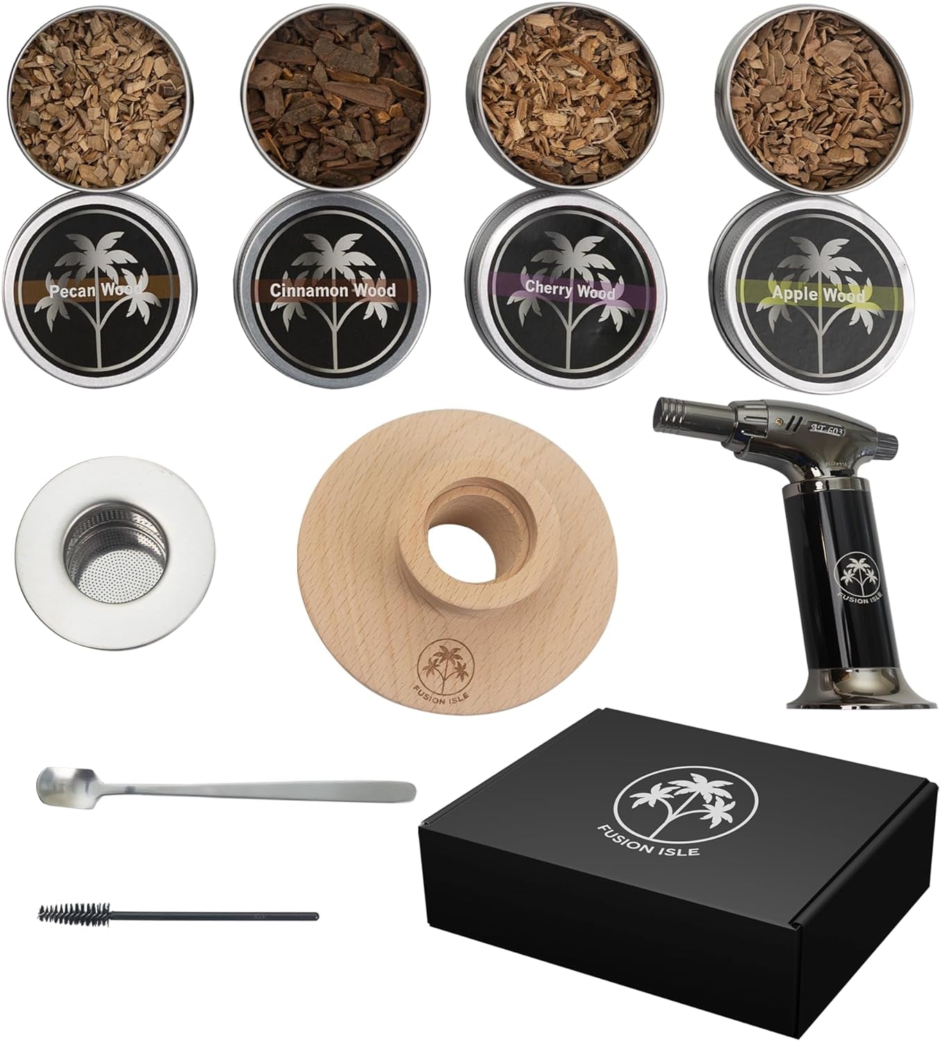 9-Piece Cocktail Smoker Kit with Torch, Premium Quality Drink Smoker Infuser Kit with Cocktail Smokwer Torch Old Fashioned Cocktail Kit Bourbon Smoker Kit Smoke Infuser for Cocktails