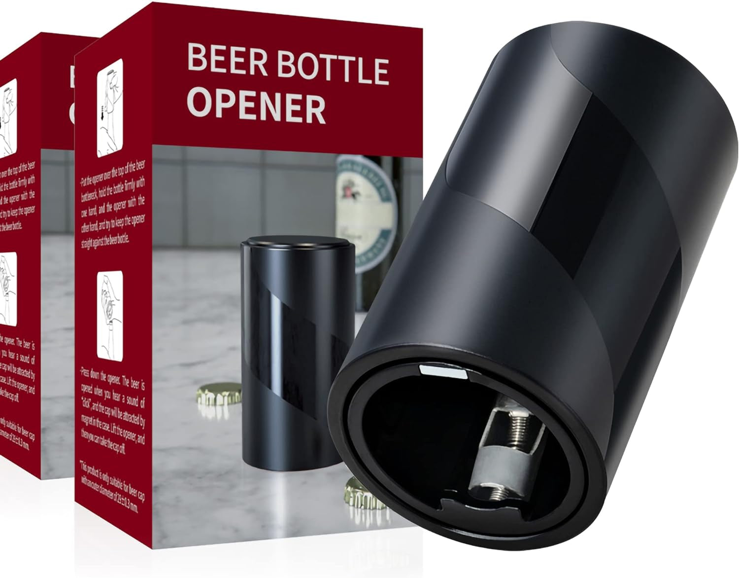 2 PACK Push Down-Pop off Beer Bottle Opener with Magnetic Cap Catcher No Damage to Caps,Automatic Decapitator Beer/Soda Magnet Bottle Top Openers,One-Hand Easy/Funny Lid Open,Cool Bartender Tools