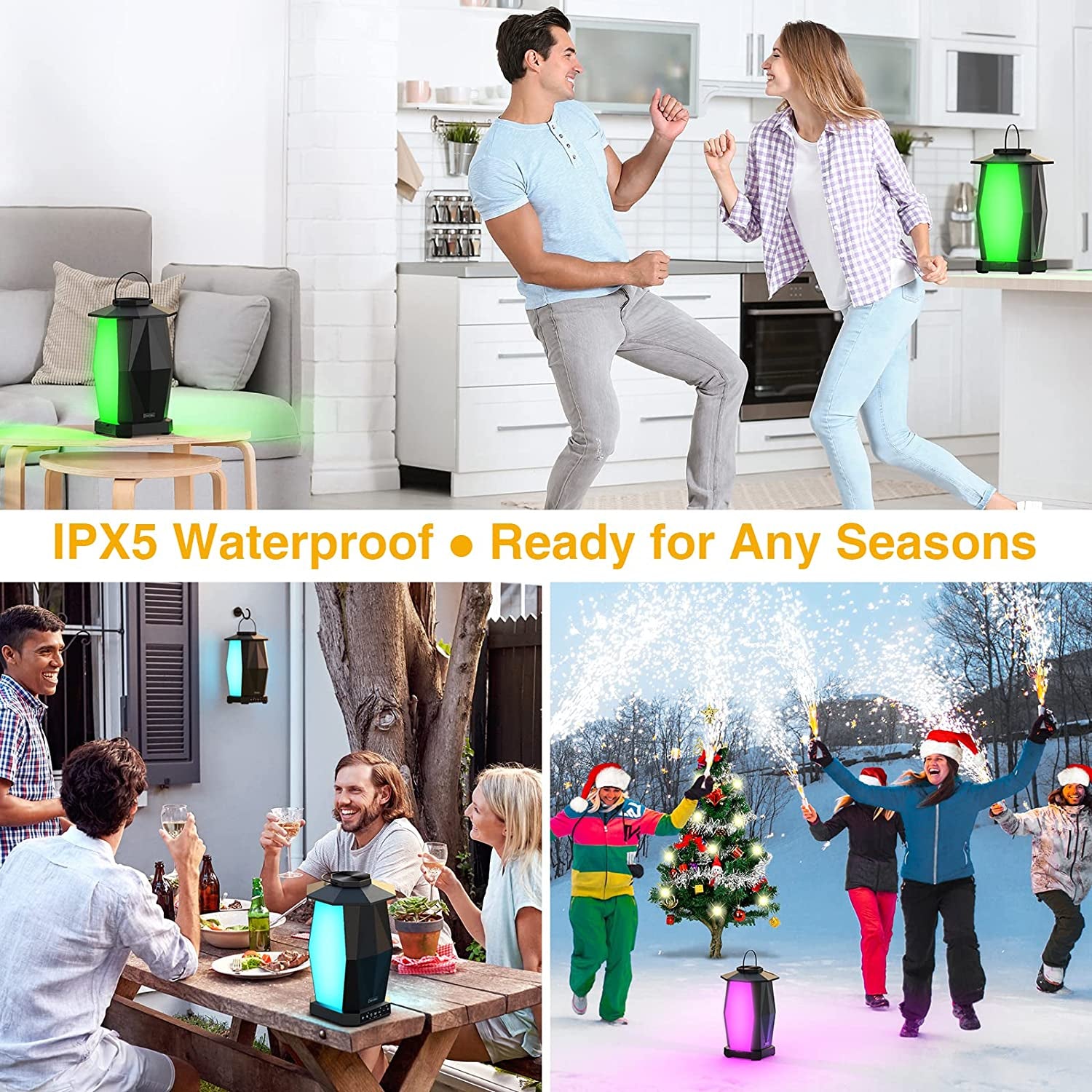 Outdoor Bluetooth Speakers, 2 Pack 50W Wireless Speakers, Pairing Multiple IPX5 Waterproof Patio Speakers with RGB LED Mood Lights, Lantern Speaker for Party Yard Garden Camping