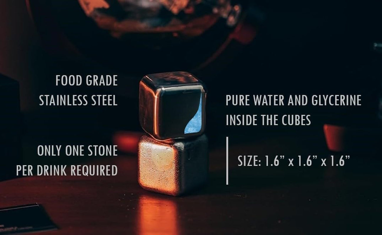 Whiskey Stones Gift Set by , Set of 2 Extra Large Stainless Steel Whiskey Cubes, Food Grade Stainless Steel, Drink Chillers, Chilling Stones, Whiskey Rocks, Reusable Ice Cubes
