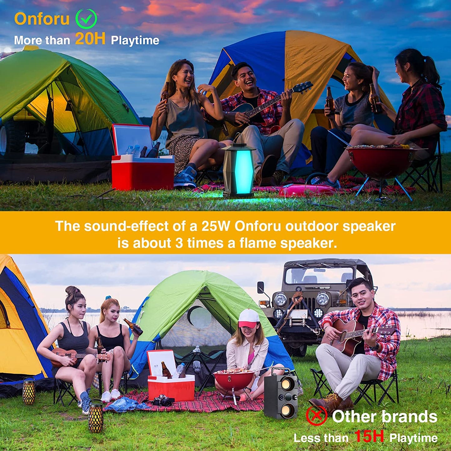 Outdoor Bluetooth Speakers, 2 Pack 50W Wireless Speakers, Pairing Multiple IPX5 Waterproof Patio Speakers with RGB LED Mood Lights, Lantern Speaker for Party Yard Garden Camping