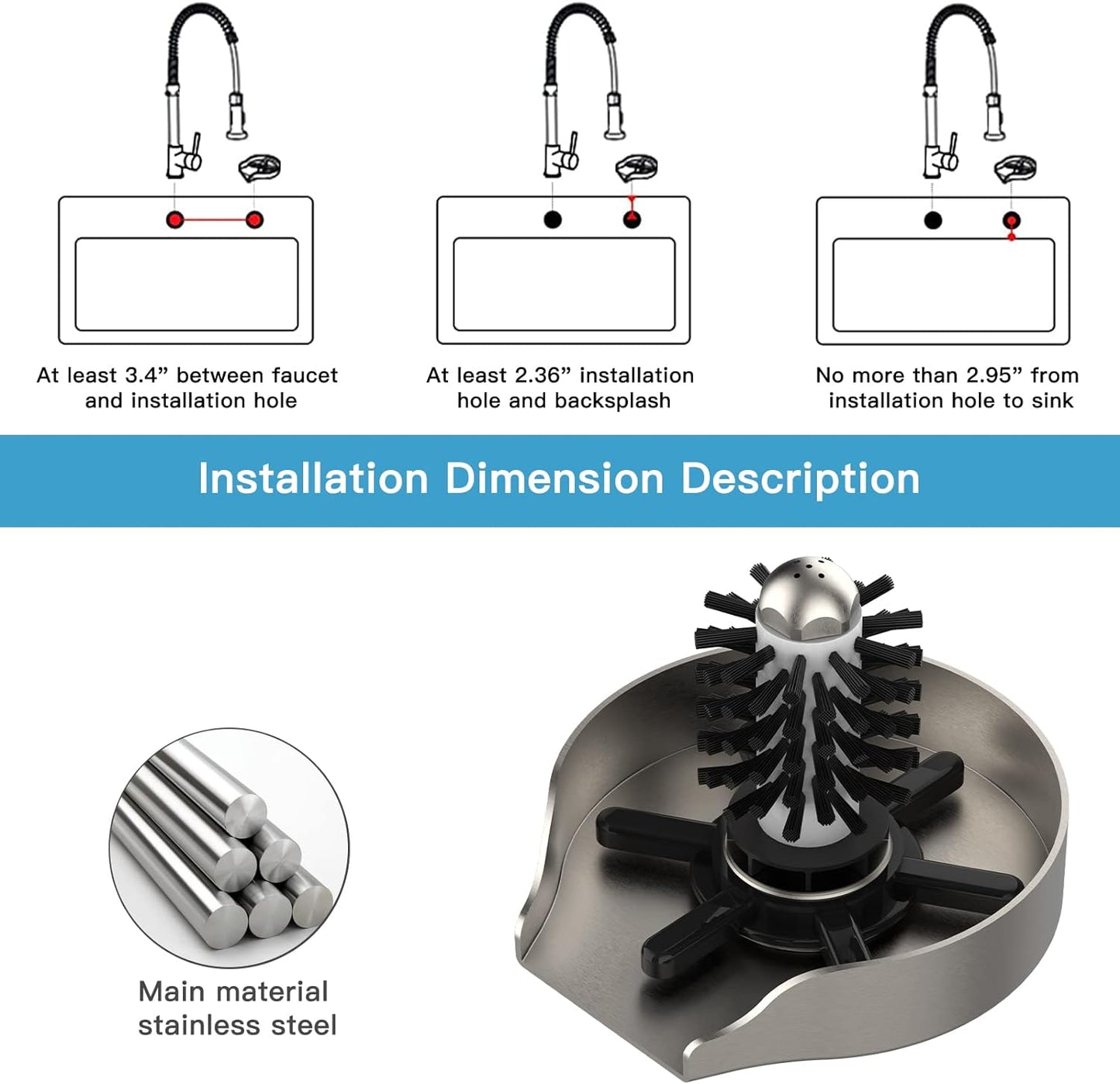 Automatic Glass Rinser - Powerful Cup Washer for Kitchen Sink, Stainless Steel Baby Bottle Cleaner Sinks Attachment,Cup Washer for Sink with Brush