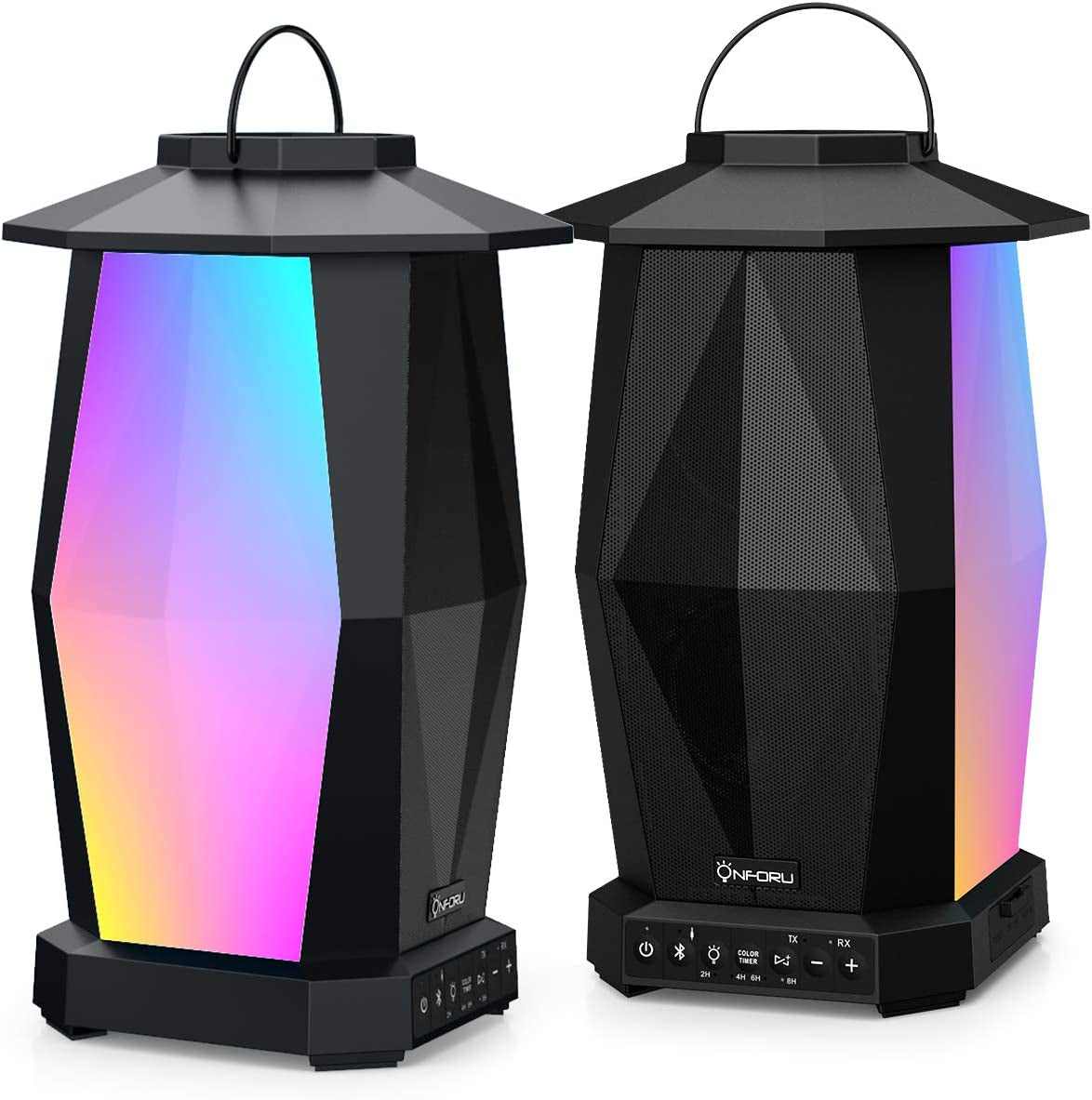 Outdoor Bluetooth Speakers, 2 Pack 50W Wireless Speakers, Pairing Multiple IPX5 Waterproof Patio Speakers with RGB LED Mood Lights, Lantern Speaker for Party Yard Garden Camping