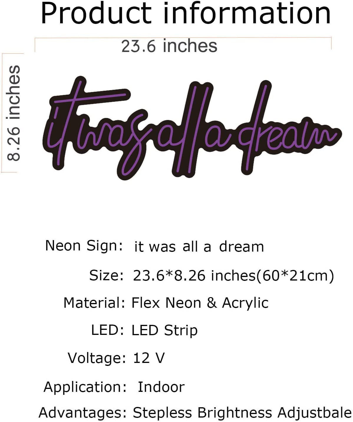 It Was All a Dream Neon Sign Flex Led Neon Light Sign Led Logo Custom Neon Sign Bride Party Room Decoratio (Purple)