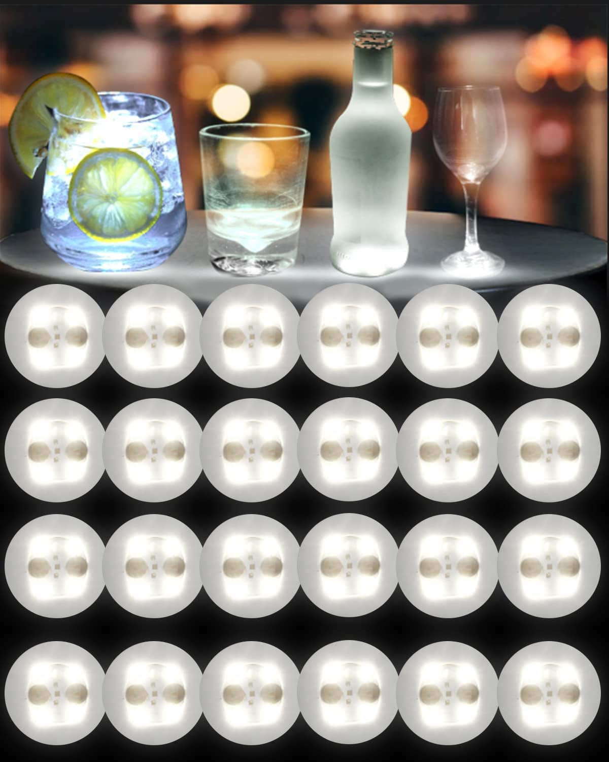 LOGUIDE LED Coaster,Light up Coasters,Led Bottle Lights, Bottle Glorifier,Led Sticker Coaster Discs Light up for Drinks,Flash Light up Cup Coaster Flashing Shots Light (Cool-White)