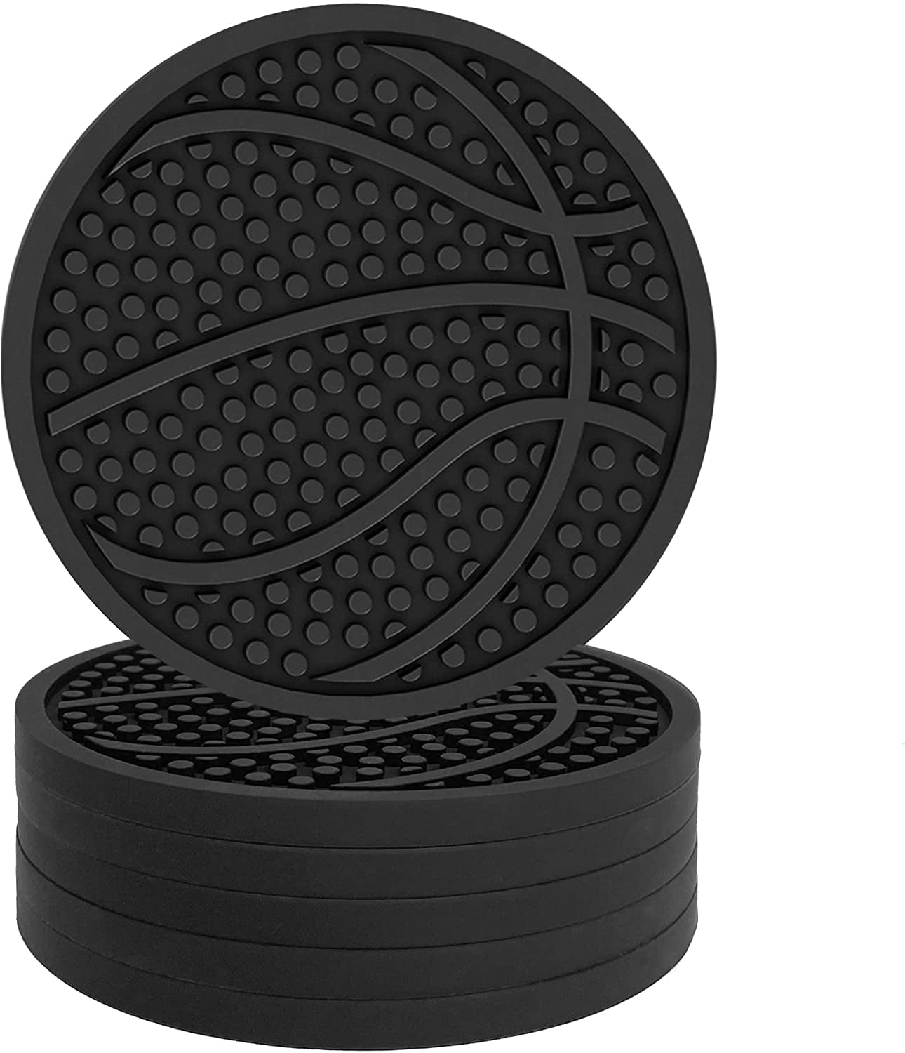 Silicone Sports Coasters by  - Set of 6 - Protection for Any Table Type - Fits Any Size of Drinking Glasses - Slip Resistant - Easy to Clean - Basketball