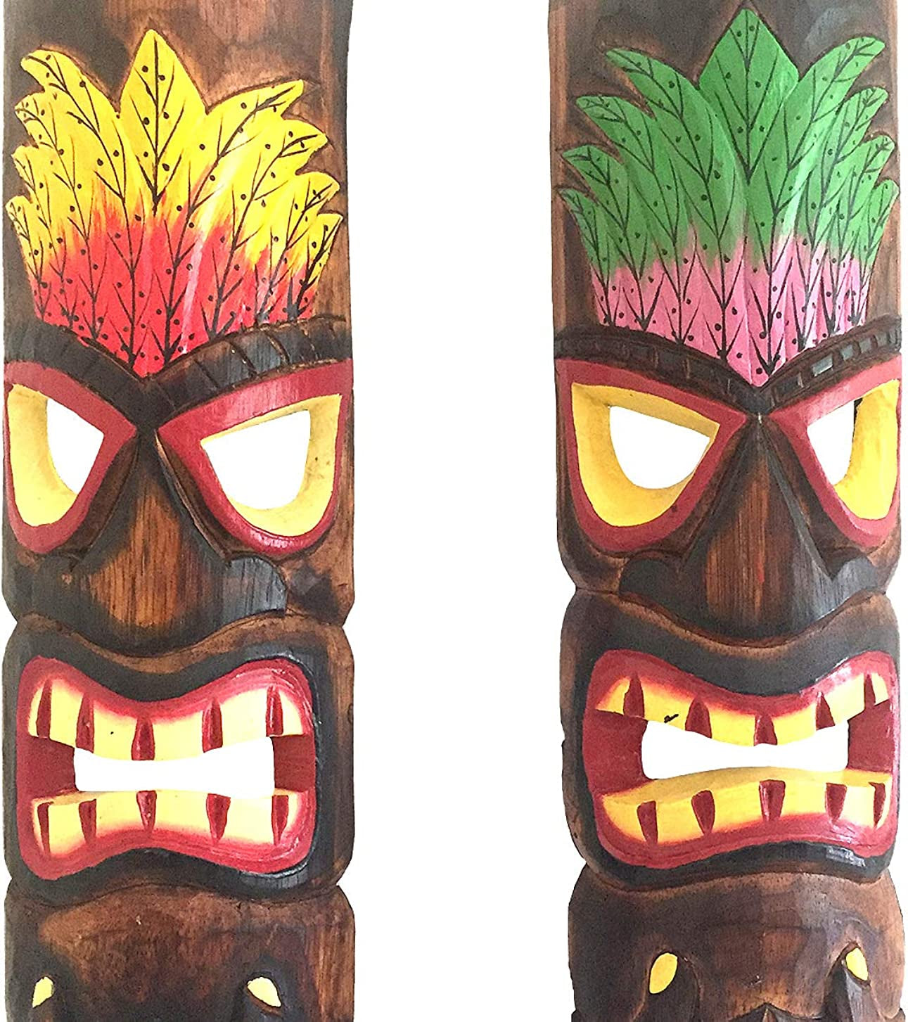 Wood Carved Tiki Mask Hawaiian Polynesian Beach Style African Tribal Wall Decor - LARGE 20"
