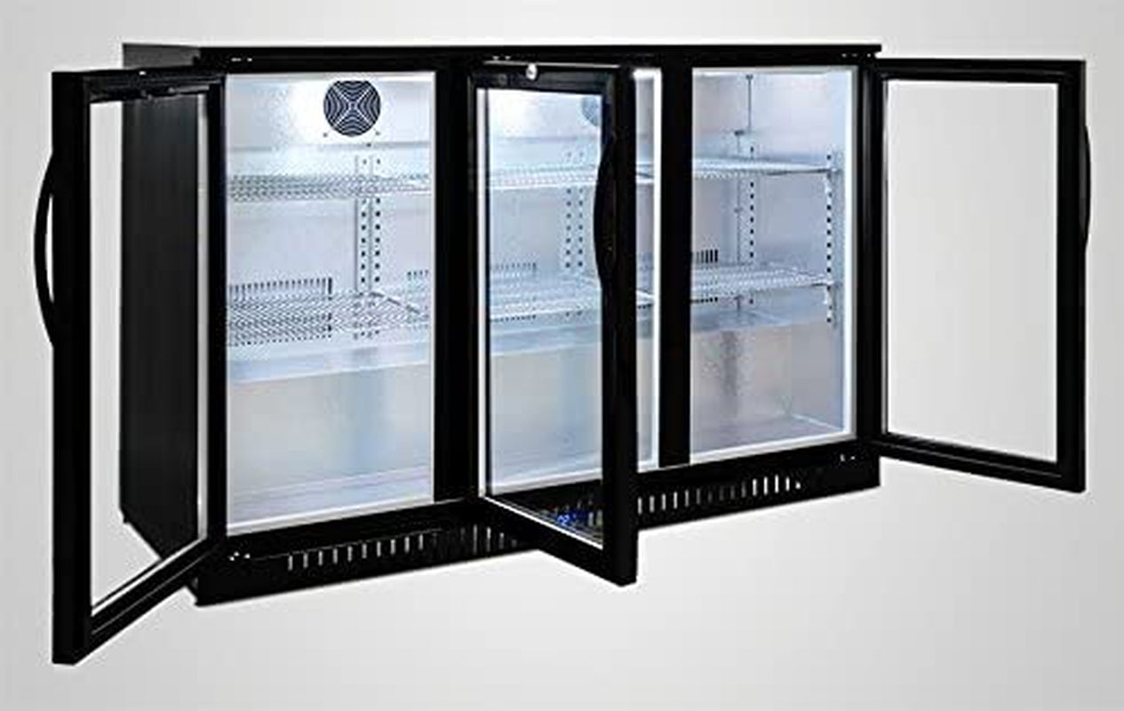 3-Door Glass Front Back Bar Beverage Cooler; 54" Wide, Counter Height Refrigerator
