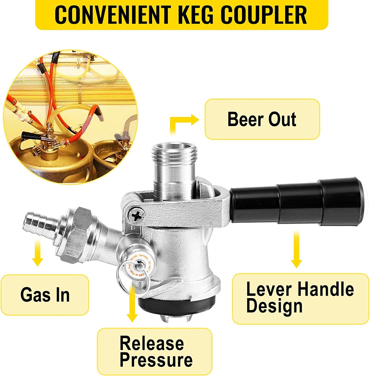 Kegerator Tower Kit, Double Tap Beer Conversion Kit, No Tank Keg Conversion Kit, Stainless Steel Keg Tower, Deluxe Kegarator Beer Conversion with Dual Gauge Regulator & D-System Keg Coupler