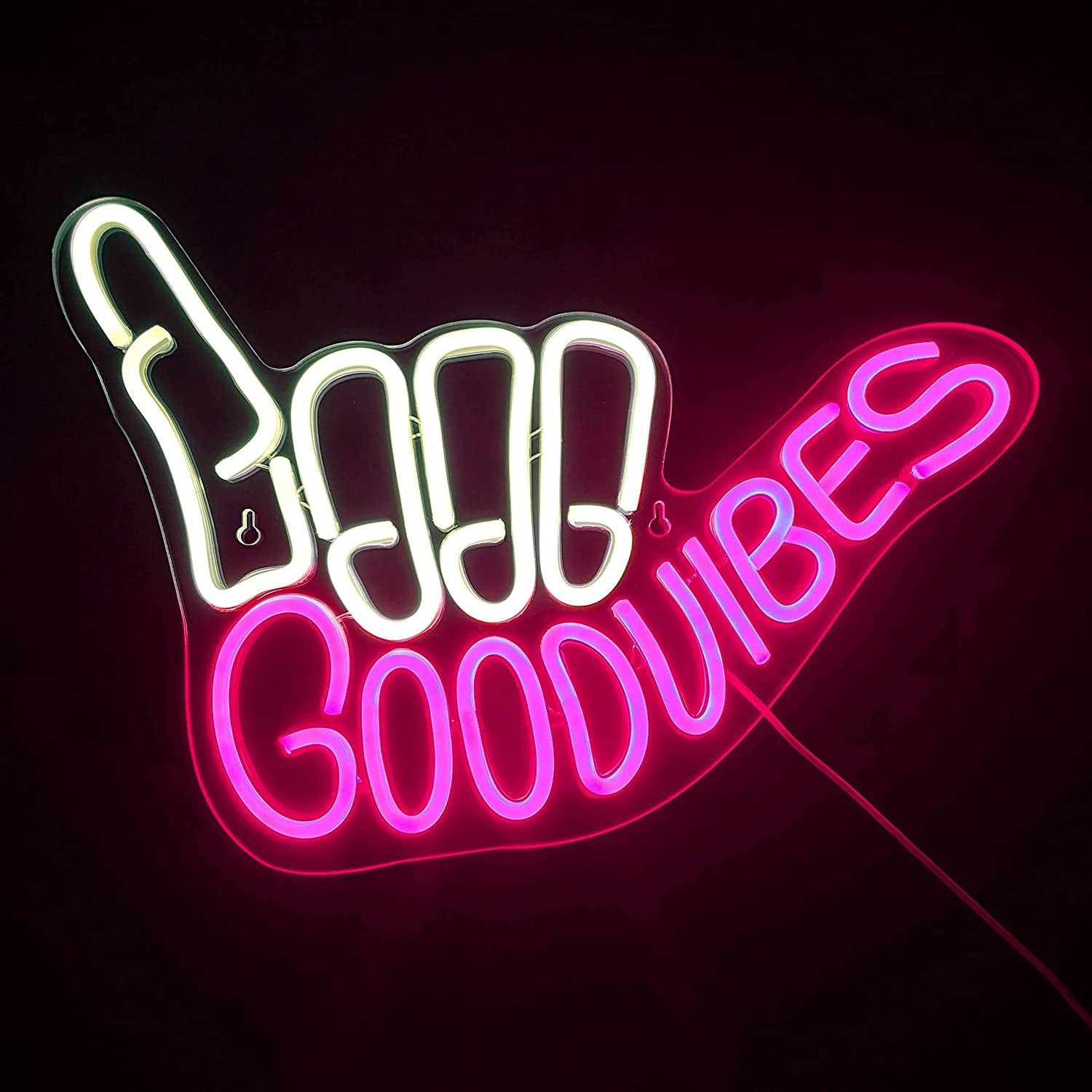 Good Vibes Neon Sign Light for Wall Décor Good Vibes Only Hand Neon Signs Bedroom Game Room Light up LED Wall Sign Cool Things for Teen Room Sign Gamer Gift Party Holiday (2 - Good Vibes - Blue)
