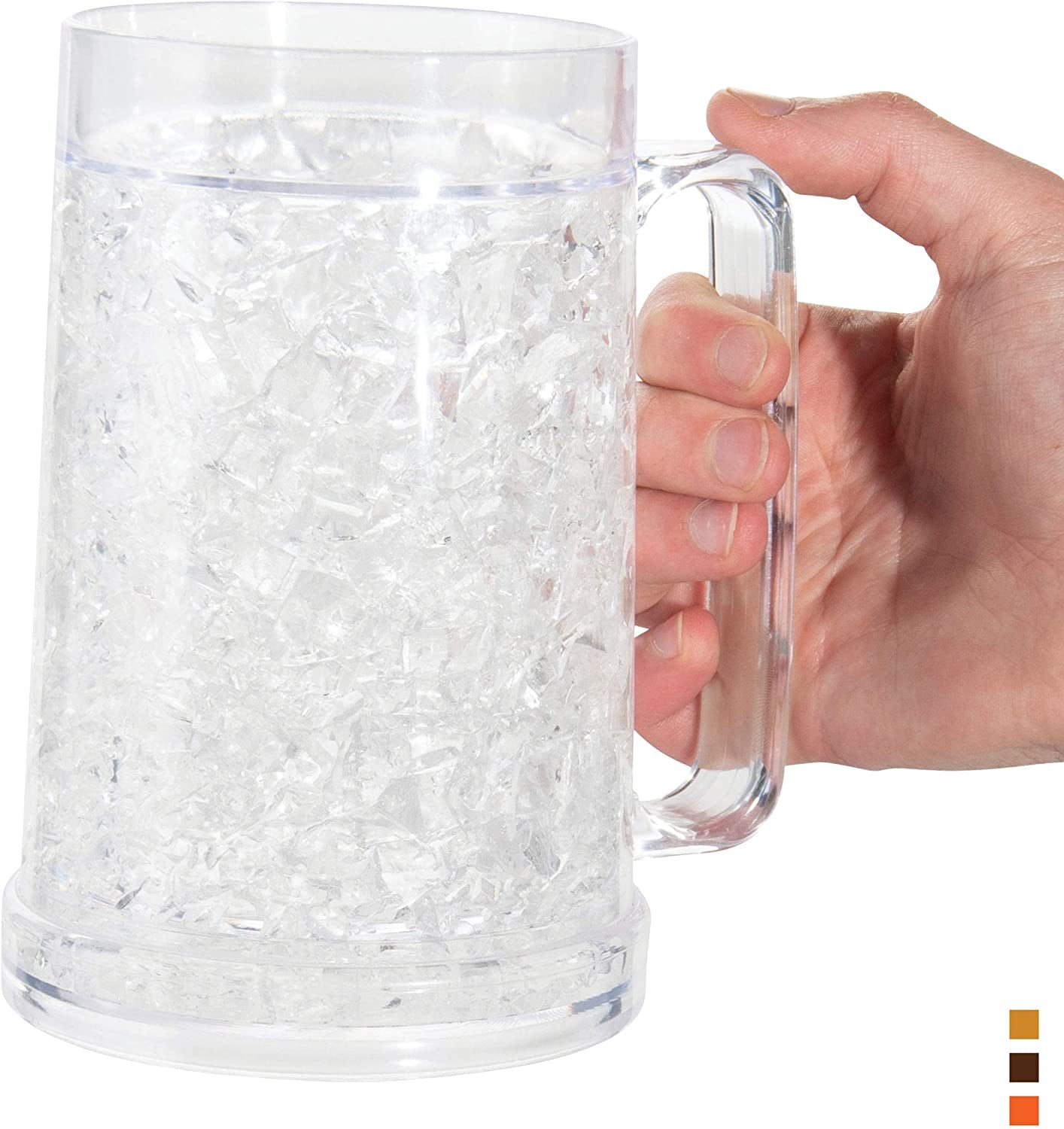 Freezer Beer Mugs, Double Wall, Insulated Gel Plastic Pint Freezable Glasses, 16 Oz, Clear 2 Pack , Chiller Frosty Cup, Frozen Ice Freezer Mug, Freezer Cups