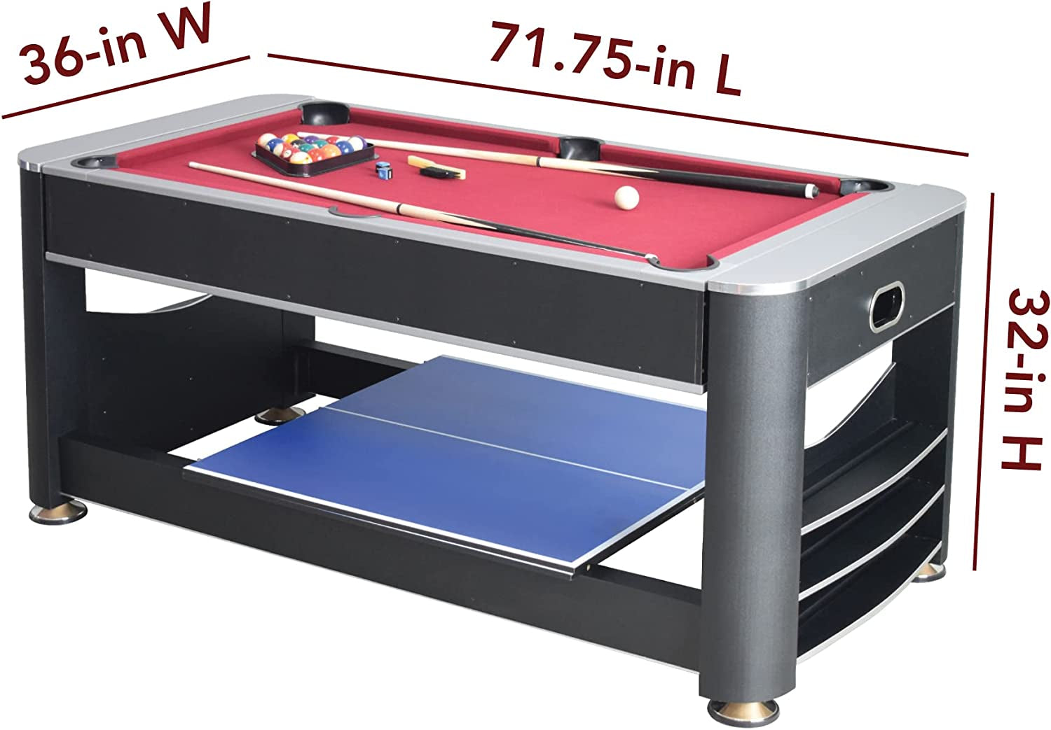 Triple Threat 6-Ft 3-In-1 Multi Game Table with Billiards, Air Hockey, and Table Tennis