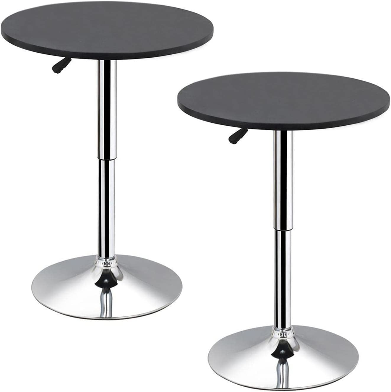 round Pub Bar Table High Top Table Cocktail Table MDF Top with Silver Leg Base 27.4-35.8 Inch Adjustable 88 Lb Capacity, Mahogany Color