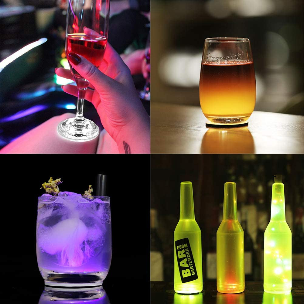12Pcs LED Coaster, LED Sticker Lights, LED Bottle Lights Cup Holder Lights for Wine Liquor Bottle, Bottle Sparklers for Champagne, Party, Bar, Cold White