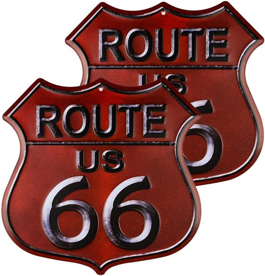 -2 Pack Rusty Highway Route 66 Metal Sign US Made Vintage Rustic Garage Man Cave Wall Decor