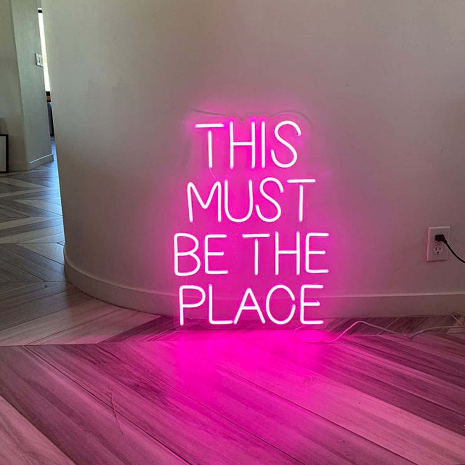 This Must Be the Place Neon Sign Custom Neon Sign Wall Decorations Wedding Neon Sign for Weddings Anniversaries Party Flex Led Neon Light Sign Wedding Decor (Pink)
