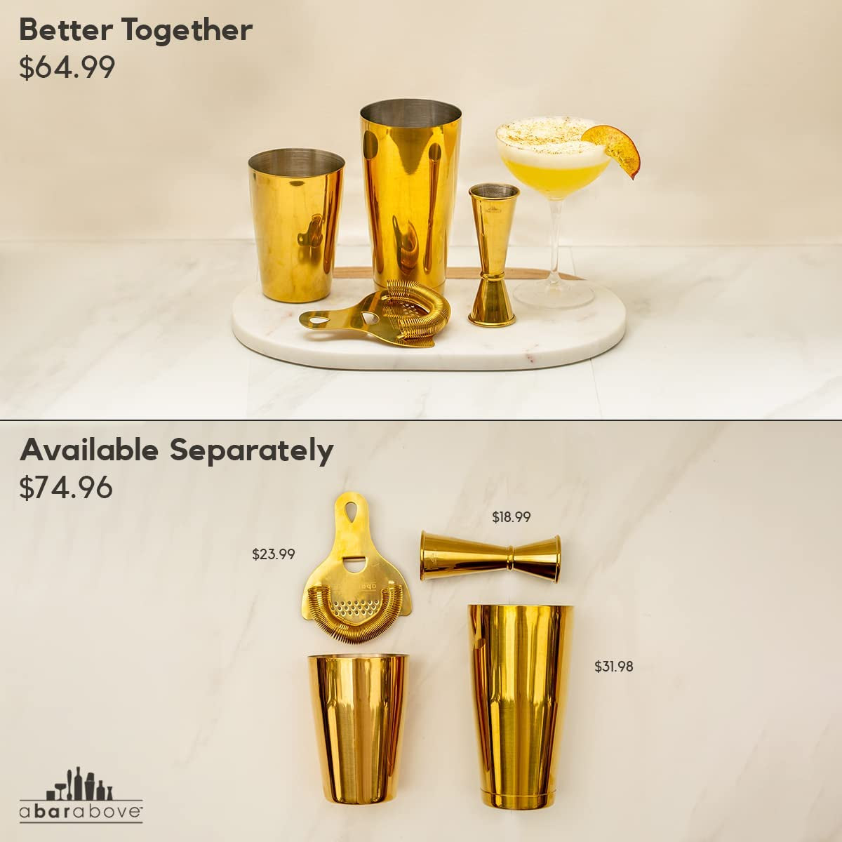 Gold Cocktail Shaker Set – 4-Piece Gold Bartender Kit for Business or Home Bar – Includes Hawthorne Strainer & Japanese Jigger – Professional Bar Accessories for the Home Bar Set