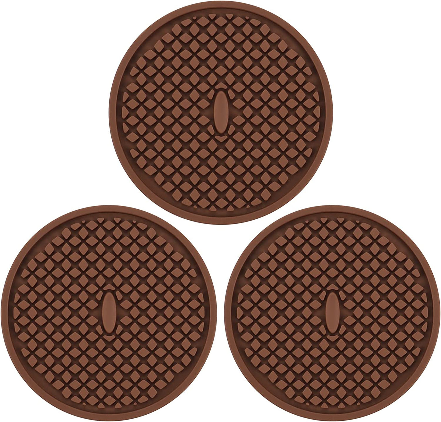 7 Pack Silicone Coasters for Drinks, Thickened Coasters with Deep Tray Grooved Design Cup Mat, Washable Heat Resistant Durable Non-Slip Coasters for Coffee Table Wooden Desk Kitchen Bar (Brown)