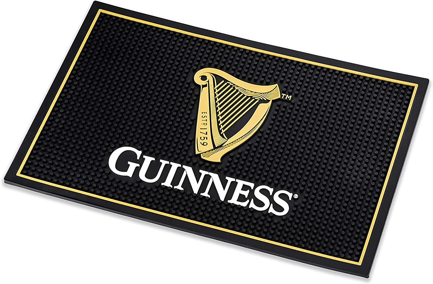 Guinness Bar and Spill Mat for Countertops | Irish Rubber Bar Mat for Drips with Guinness Harp Logo | Professional Bar Service Mat with Guinness Beer, 18 X 12” Compatible