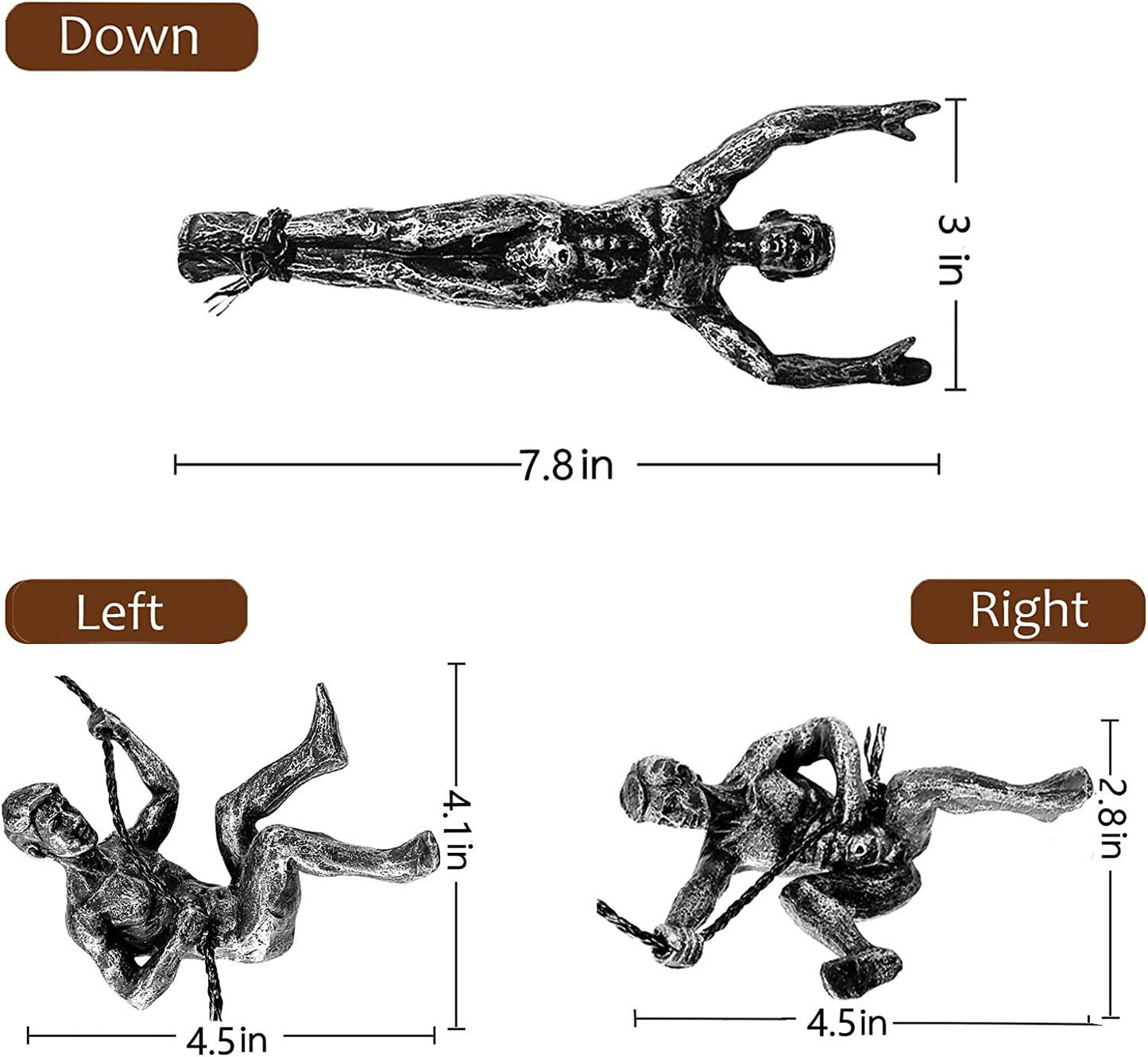 Set of 3 Climbing Men 7.8" down Climbing Man Wall Art Decor Rock Climbing Gifts Modern 3D for Men'S Unique Sports & Outdoors Sculpture for Bedroom Home Office Company- and 4.5” Left/Right