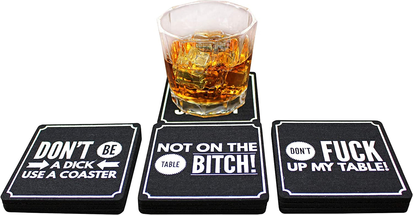 Funny Coasters for Drinks, Set of 10 (4 X 4 Inch, 5Mm Thick) - Bar Accessories for the Home Bar Set, Absorbent Felt Drink Coasters the Ideal Man Cave Accessories