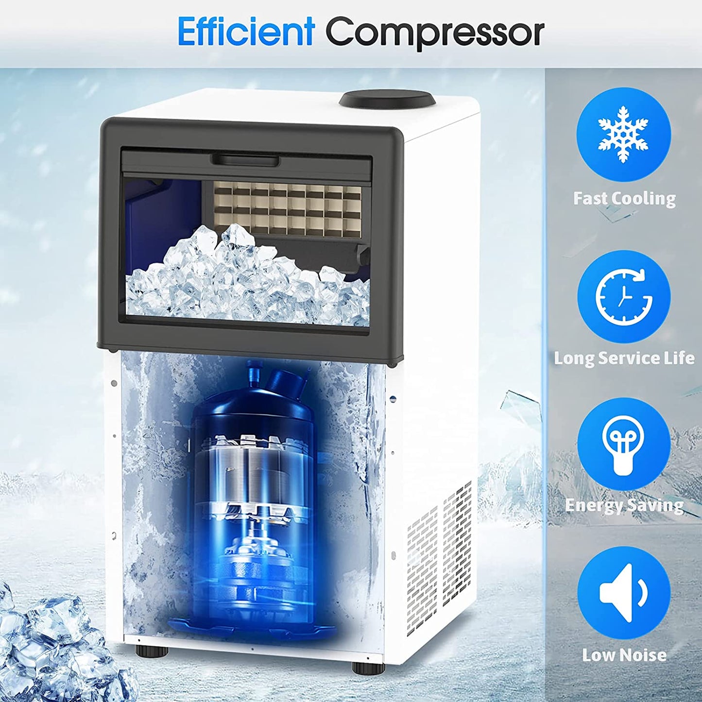 Ice Maker Commercial - 70Lbs/24H Ice Machine 32 Ice Cubes in 11-20 Minutes, Freestanding Cabinet Ice Maker with 13 Lbs Storage Bin, 2 Ways Add Water for Bar Home Office Restaurant