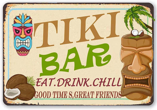 Tiki Bar Sign Man Cave Decor Metal Backyard Patio Accessories and Decor Beer Signs for Bar Metal Vintage Bar Sign 12X8 Inch