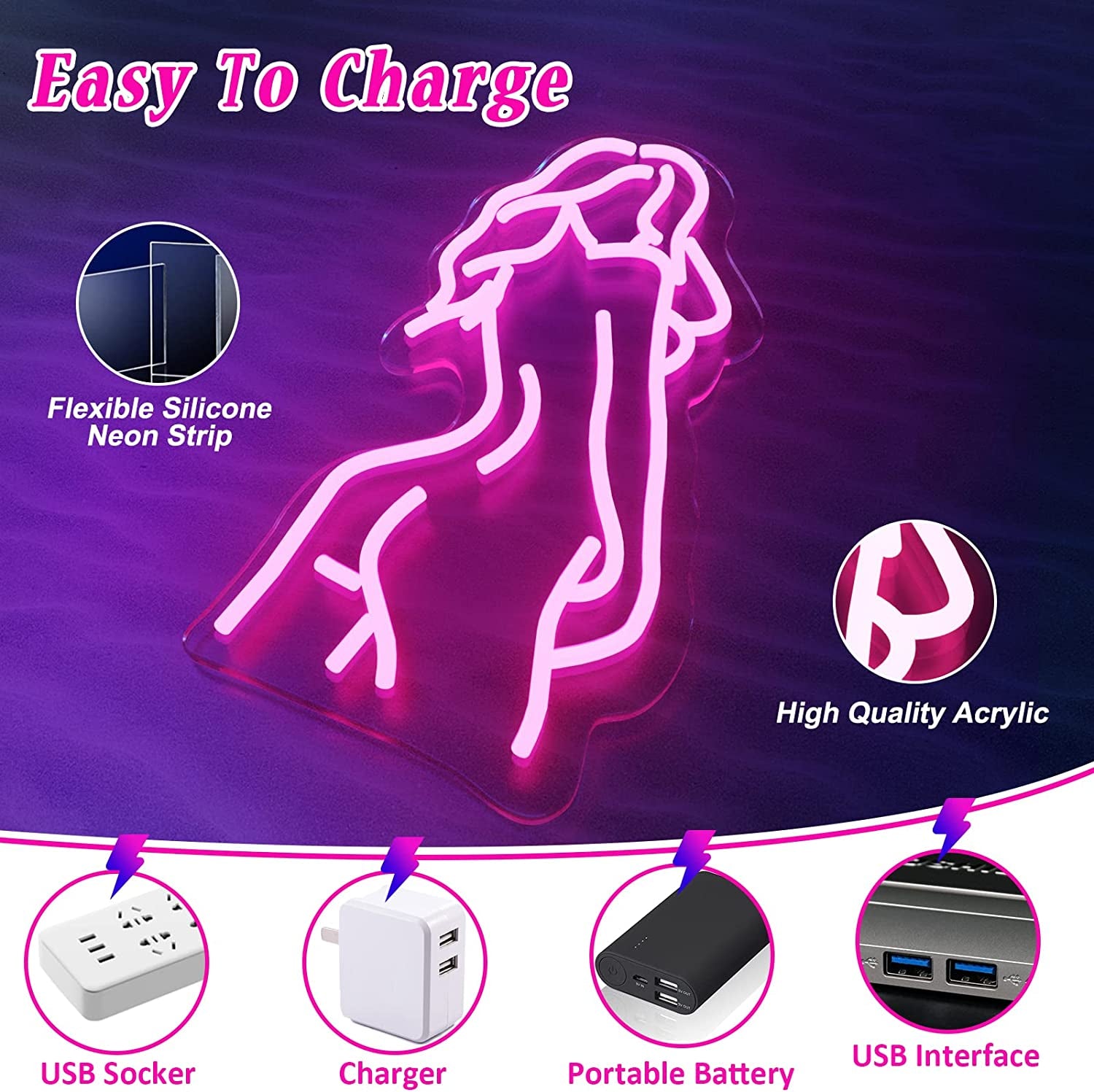 Lady Back Neon Sign, Girls Neon Sign for Wall Decor, Pink Led Sign for Bedroom,Bar Signs,Usb Connected Decorative Sign Suitable for Living Room Man Cave Party Wall Art Decoration( Hot Girl)